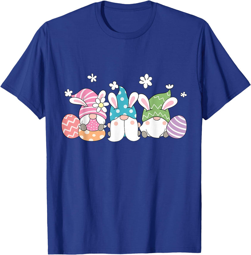 Gnomes with Bunny Ears and Easter Eggs Rabbit T-Shirt in Royal Blue