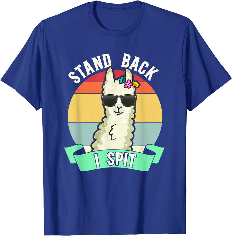 Retro Sunset Llama Spitter Joke Girls Boys Toddler Funny Llama Lover Stand Back I Spit Cute Llamas Spitting Pet T-Shirt - Royal Blue