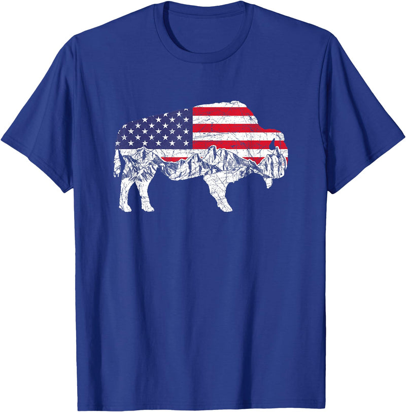Gift for Animal Lovers & Fans Buffalo 4th Of July Patriotic US Flag American Buffalo Women Kids Men T-Shirt - Royal Blue