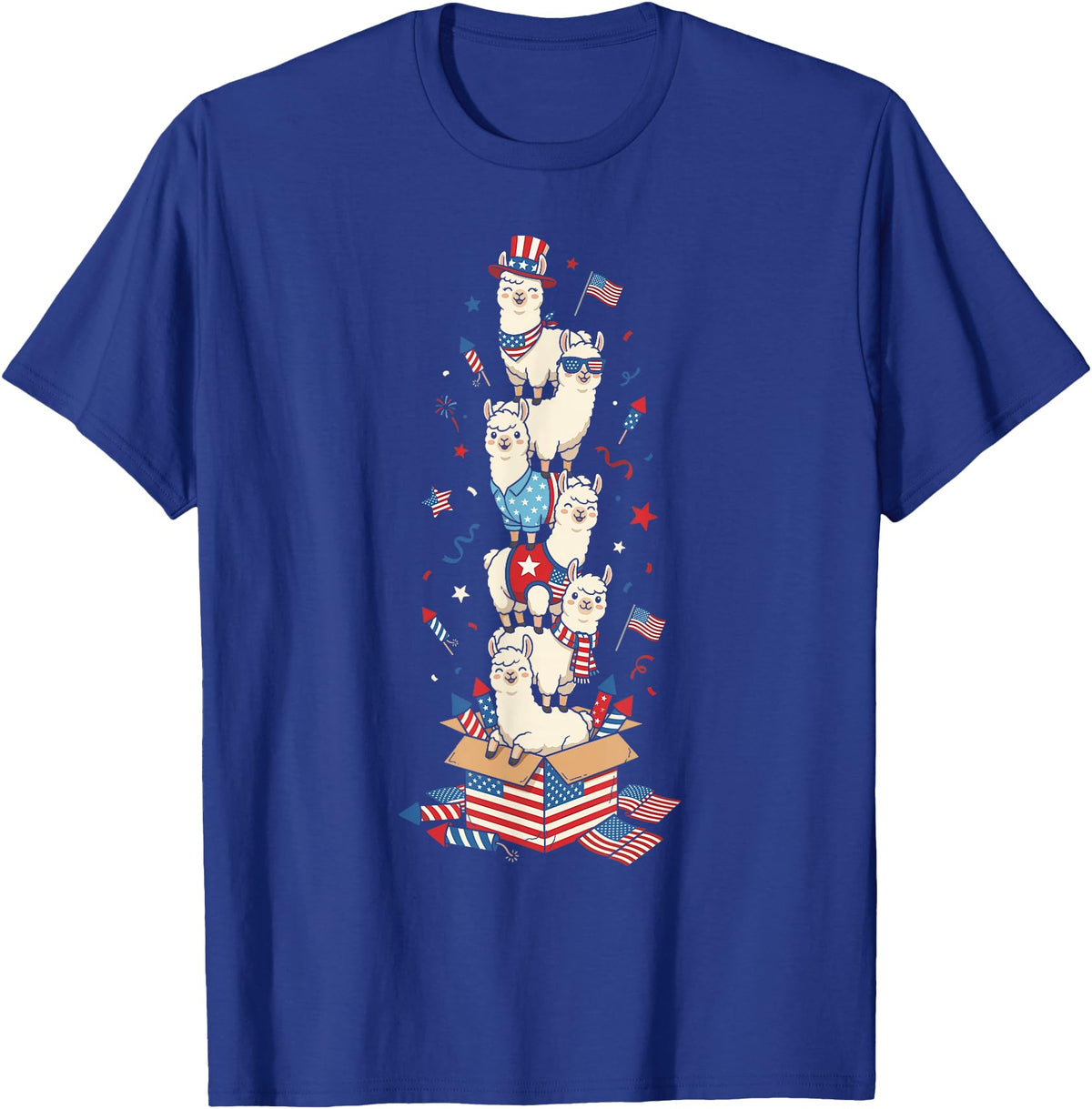 Llama Lovers USA Patriotic Outfits for Women Men Funny Llama American USA Flag Memorial Day 4th of July T-Shirt - Royal Blue