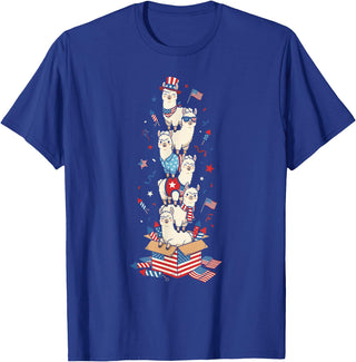 Llama Lovers USA Patriotic Outfits for Women Men Funny Llama American USA Flag Memorial Day 4th of July T-Shirt - Royal Blue