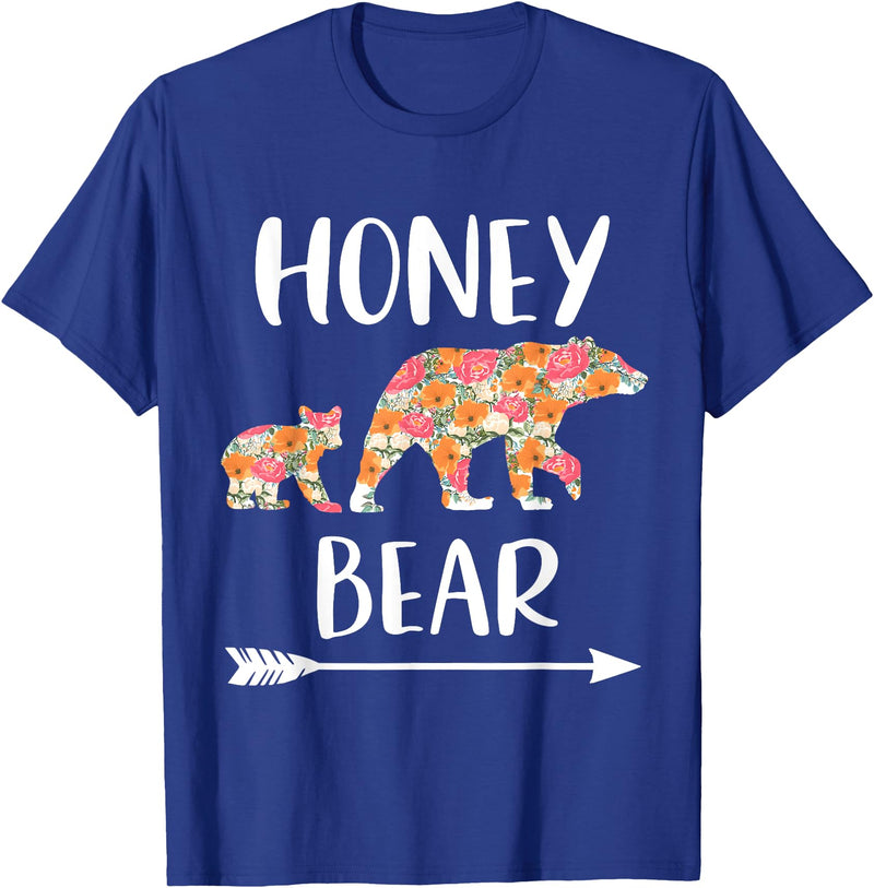 Matching Family Grandma Bear Boho by Foxio Floral Bear Matching Family Outfits Funny Honey Bear T-Shirt - Royal Blue
