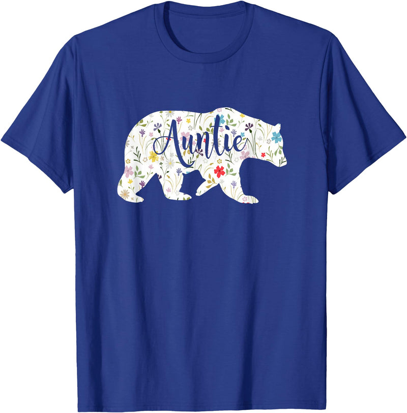 All in the Bear Family Aunt Auntie Bear Floral Flowers Pattern Fun Gift T-Shirt - Royal Blue