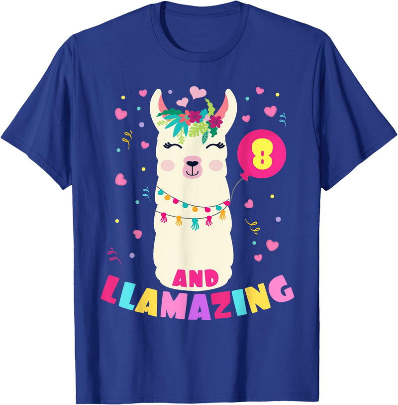Llamazing Birthday Party Outfit Llama Lovers Llamazing 8 Years Old Girl Birthday Cute Llama Alpaca Kids T-Shirt - Royal Blue