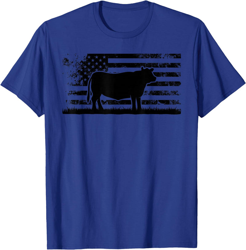 Funny Red Angus Rancher Gift for Cattle Lover USA American Flag - America Cow Red Angus Rancher T-Shirt - Royal Blue