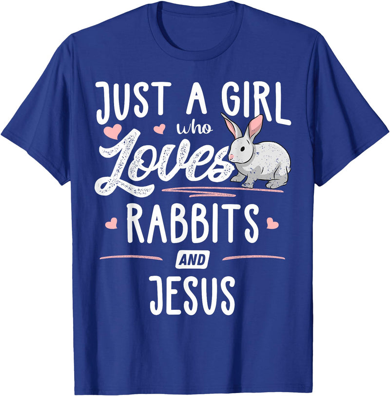 Just a Girl Who Loves Rabbits and Jesus Gift Women T-Shirt in Royal Blue