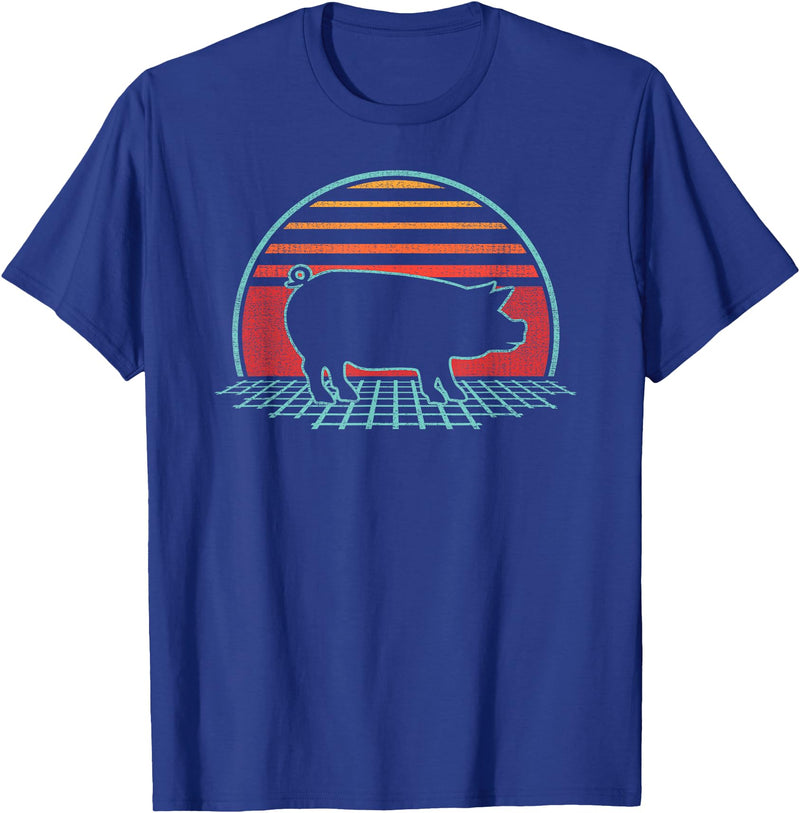 Pig Retro Vintage Style Pig Lover Farmer Farm Animal Retro Vintage 80s Style T-Shirt - Royal Blue