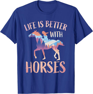 Horse Riding Gifts For Girls And Women Horse Rider - Life Is Better With Horses T-Shirt - Royal Blue