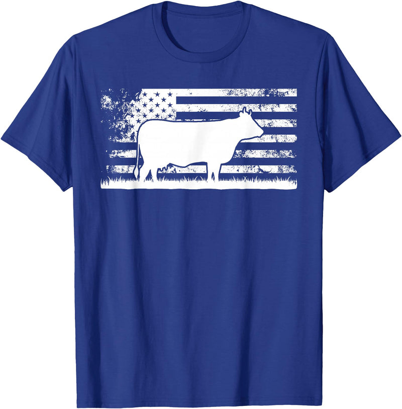 Funny Charolais Rancher Gift for Cattle Lover American Flag - American Cow Charolais Rancher T-Shirt - Royal Blue