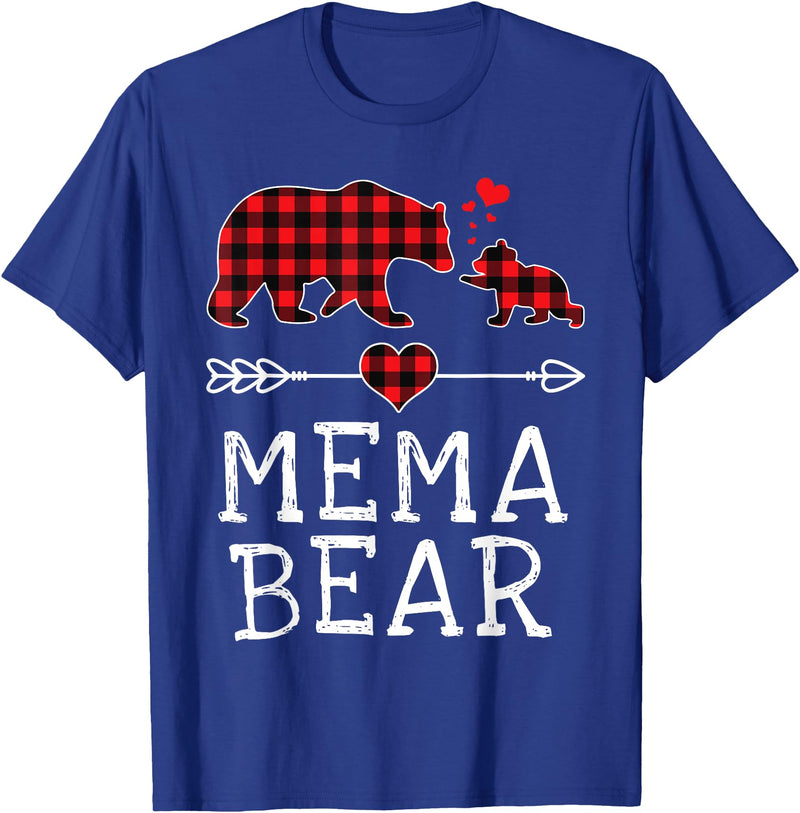 Funny Red Plaid Bear Matching Christmas Outfits Red Plaid Bear Christmas Pajama Mema Matching Family T-Shirt - Royal Blue