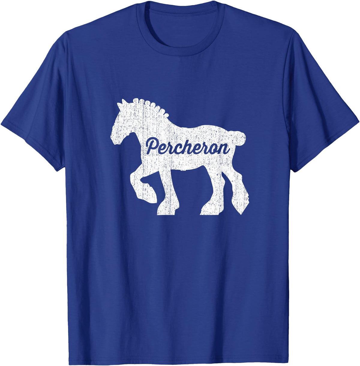 Angry Ant Graphics - Percheron Horse Distressed Silhouette of Percheron Draft Horse T-Shirt - Royal Blue