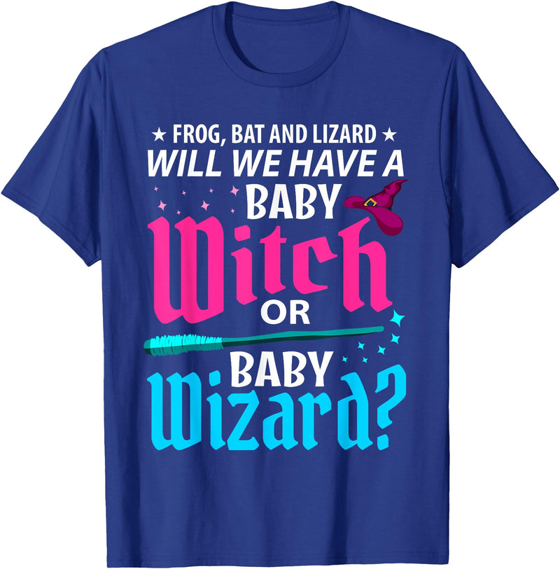 Halloween Gender Reveal Apparel Witch Or Wizard Gender Reveal Baby Shower Party Celebration T-Shirt - Royal Blue