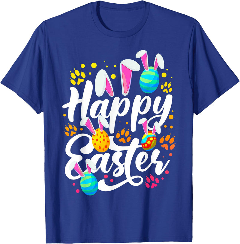 Funny Happy Easter Eggs with Easter Bunny Rabbit Ears T-Shirt in Royal Blue
