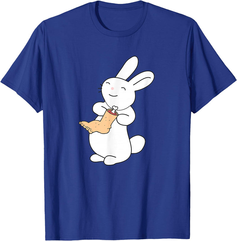Lucky White Rabbit Human Foot T-Shirt in Royal Blue