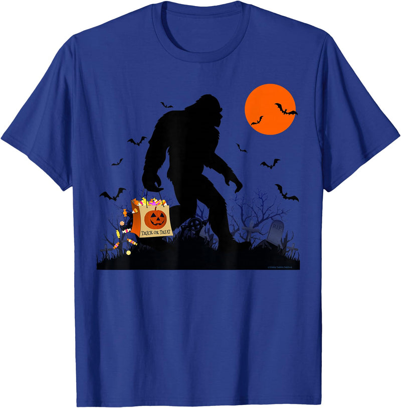 Dibble Dabble Designs Halloween Funny Halloween Bigfoot Trick or Treating - Bigfoot T-Shirt - Royal Blue