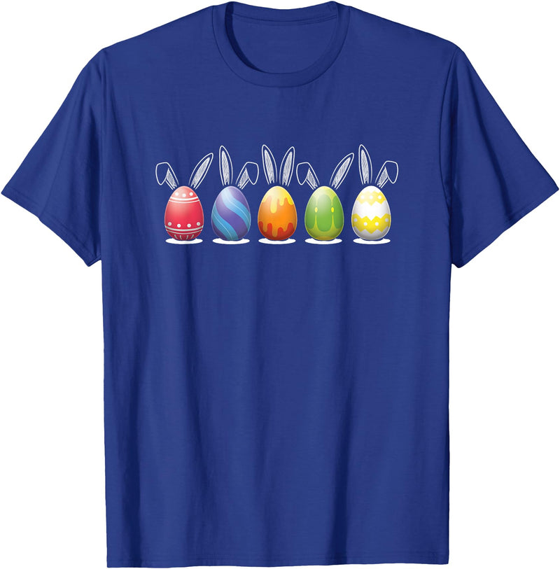 Cute Easter Eggs Bunny Rabbit Ears Kids Adult T-Shirt in Royal Blue
