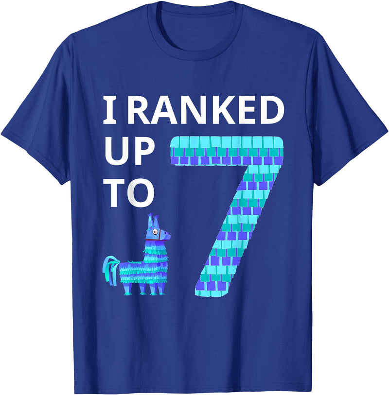 I Ranked Up to 7 Birthday Video Game Llama Piñata Birthday T-Shirt - Royal Blue