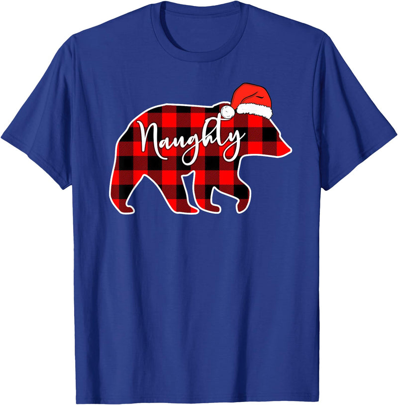 Naughty or Nice Matching Shirts Naughty or Nice Christmas Couple Naughty Bear Red Plaid T-Shirt - Royal Blue