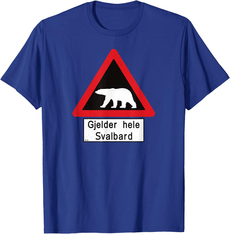 Svalbard T-Shirt Co. Svalbard Polar Bear Sign | Gjelder hele Svalbard | Norway T-Shirt - Royal Blue