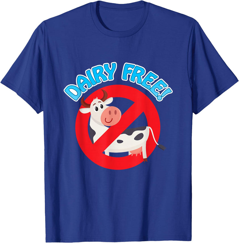 Dairy Free Designs Proud To Be Dairy Free Funny Cow, No Milk Graphic Print T-Shirt - Royal Blue