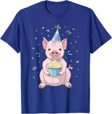 Funny Party Animals Cute Pink Pig Party Hat 50th Birthday Cupcake Gift T-Shirt - Royal Blue
