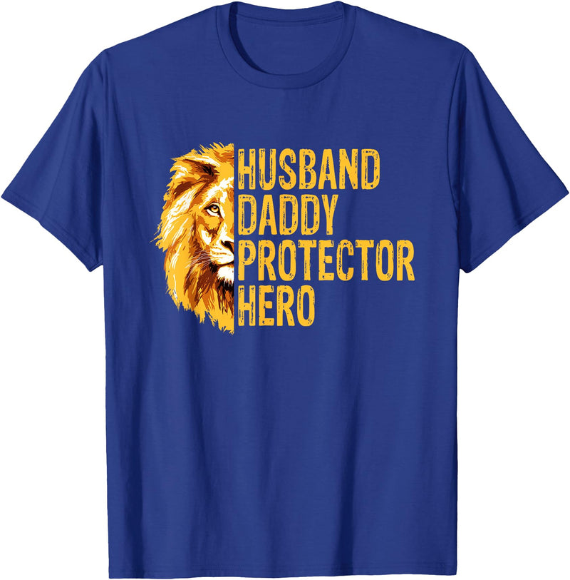 Dad Lion Fathers Day Funny Lions Lovers Outfits Lion Dad Funny Husband Daddy Protector Hero Fathers Day T-Shirt - Royal Blue