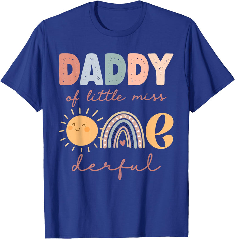 Funny Rainbow 1st Birthday Girl Matching Daddy of Little Miss Onederful First Birthday Boho Rainbow T-Shirt - Royal Blue