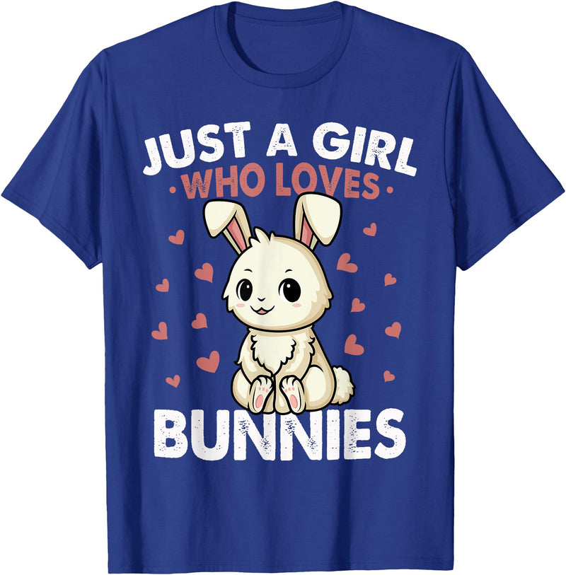 Just a Girl Who Loves Bunnies Kids Girls Rabbit Bunny T-Shirt in Royal Blue