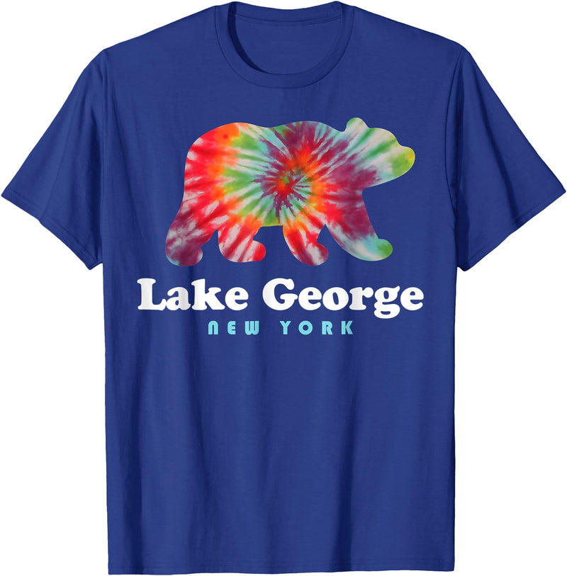 Lake George NY Bear Tie Dye New York Vacation T-Shirt - Royal Blue