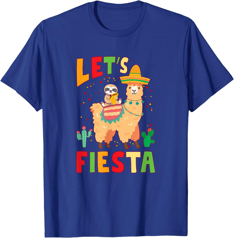 Funny Sloth And Llama Let's Fiesta Cinco De Mayo Sloth And Llama Let's Fiesta Cinco De Mayo Mexican Party T-Shirt - Royal Blue