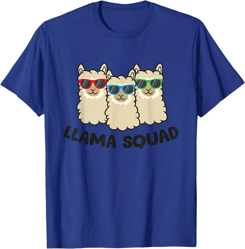Llama Gifts For Llama Lovers Llama Squad Team Llama Matching Sunglasses LLamas T-Shirt - Royal Blue