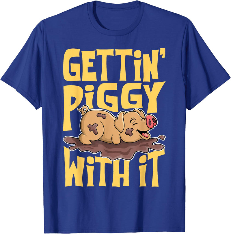 Hadley Designs Gettin' Piggy With It, Farm Animals, Hog Lover, I Love Pigs T-Shirt - Royal Blue