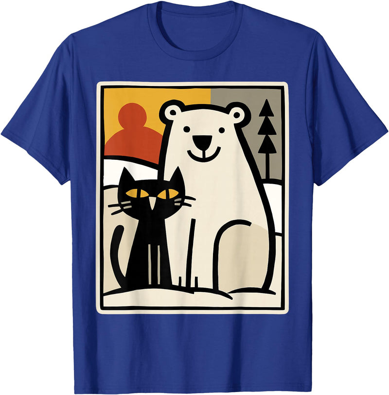 Utschki Bratschki Black Cat and Polar Bear Winter Animal Cute Snow Art T-Shirt - Royal Blue