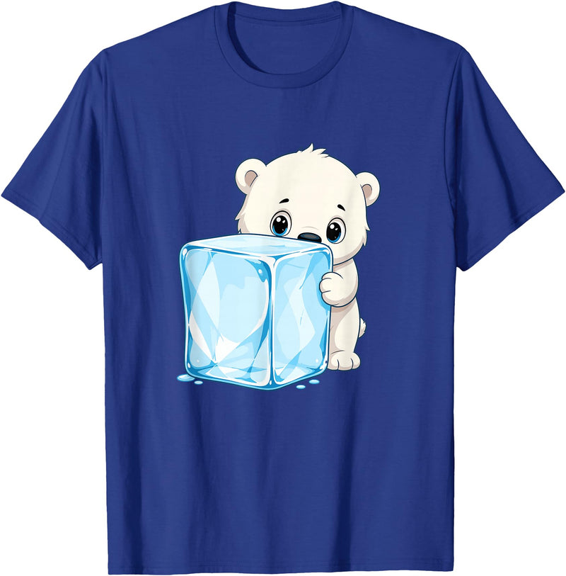 Cute Polar Bear Ice Cube Arctic Kawaii Adorable Baby Polar Bear Hugging Big Ice Cube T-Shirt - Royal Blue