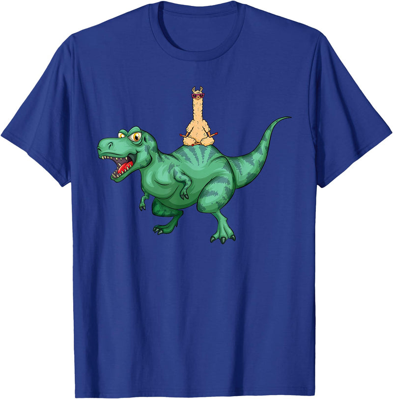 cute funny Llama Gifts and more Alpaca Llama riding Dinosaur T-Rex T-Shirt - Royal Blue