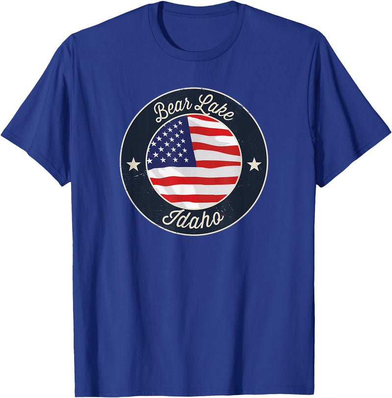 Bear Lake Souvenir Cabin Bear Lake - Patriotic Idaho Souvenir T-Shirt - Royal Blue