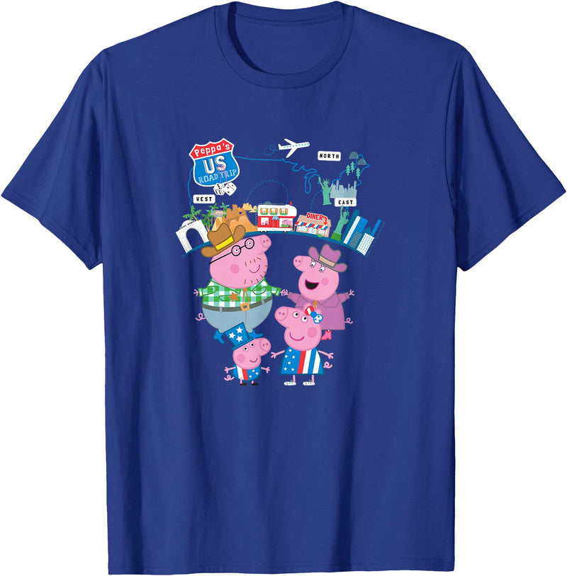 Peppa Pig Visits America US Road Trip T-Shirt - Royal Blue