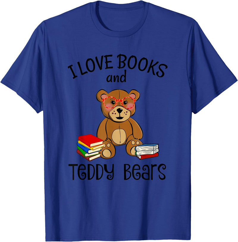 Teddy Bears, Cute Teddy Bear Lover Gifts Adorable Teddy Bear Love Books and Teddy Bear Reading T-Shirt - Royal Blue