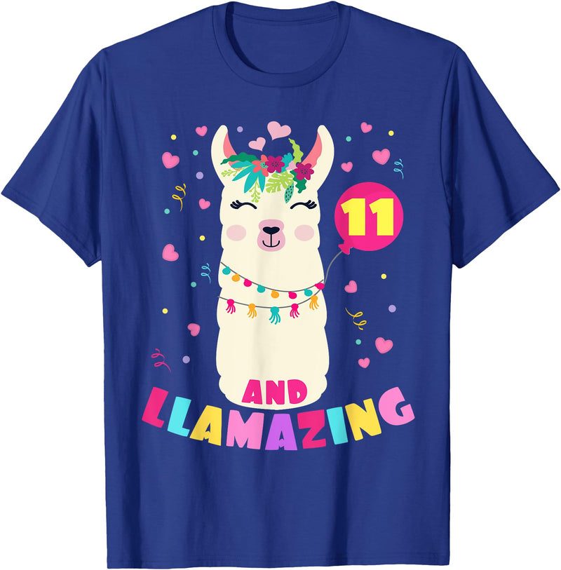 Llamazing Birthday Party Outfit Llama Lovers Llamazing 11 Years Old Girl Birthday Cute Llama Alpaca Kids T-Shirt - Royal Blue