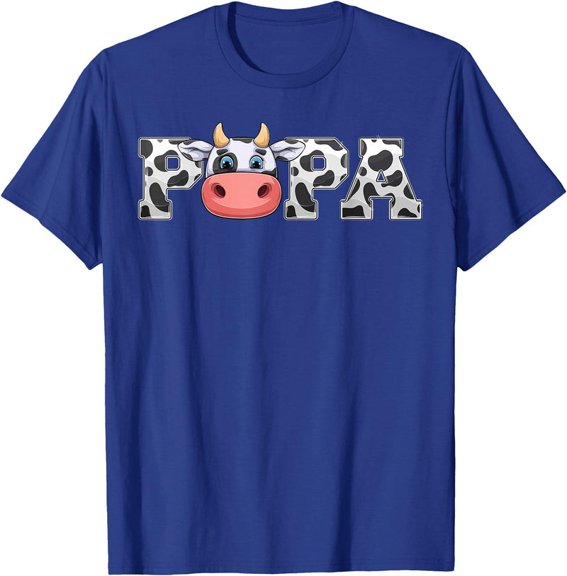 ETHRLO cow im one birthday decorations Shirts Papa Cow Print Cowboy Animal Pattern Farmer Cow Father Papa T-Shirt - Royal