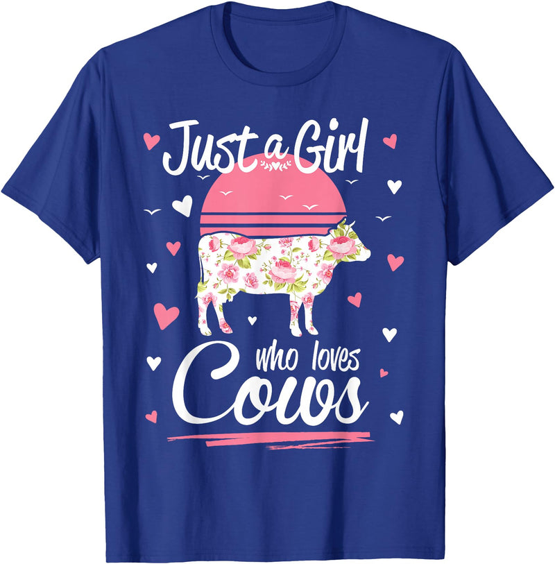 Pack A Punch Just A Girl Who Loves Cows Shirt Vintage T-Shirt - Royal Blue