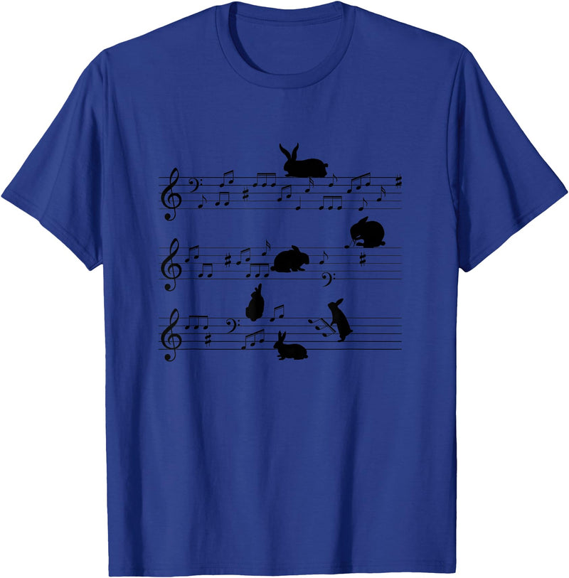 Cute Bunny Rabbit Playing Music Notes Musician T-Shirt in Royal Blue