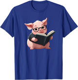 Book Lovers Pig reading Books Cute Pig is reading a Book, Reading Pig T-Shirt - Royal Blue