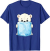 Cute Arctic Polar Bear With Ice Cube Kawaii Baby Polar Bear Holding Ice Cube Cartoon T-Shirt - Royal Blue