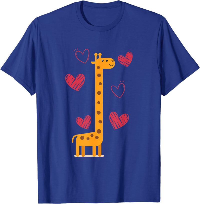Giraffe Zoo Animal Africa Hearts Valentines Day Gift Idea Love Giraffe T-Shirt - Royal Blue