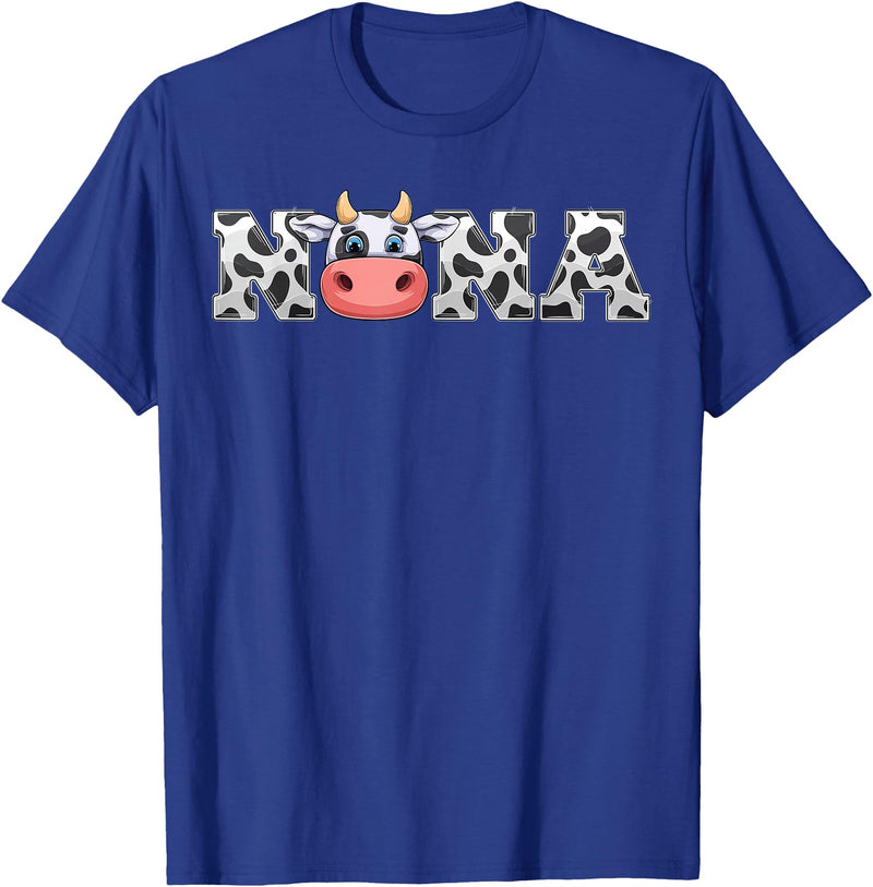 ETHRLO cow im one birthday decorations Shirts Nana Cow Print Cowboy Animal Pattern Farmer Cow Nana T-Shirt - Royal Blue