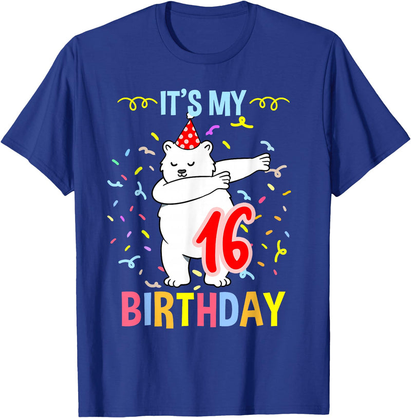 Hiking Lover Design Its My 16th Birthday Dabbing Polar Bear T-Shirt - Royal Blue