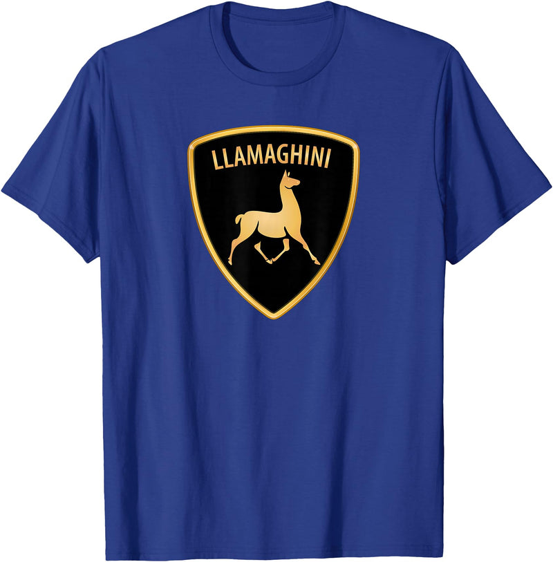 Llamaghini Apparel Co Llamaghini Funny Hillarious Llama Emblem Parody Fun Design T-Shirt - Royal Blue