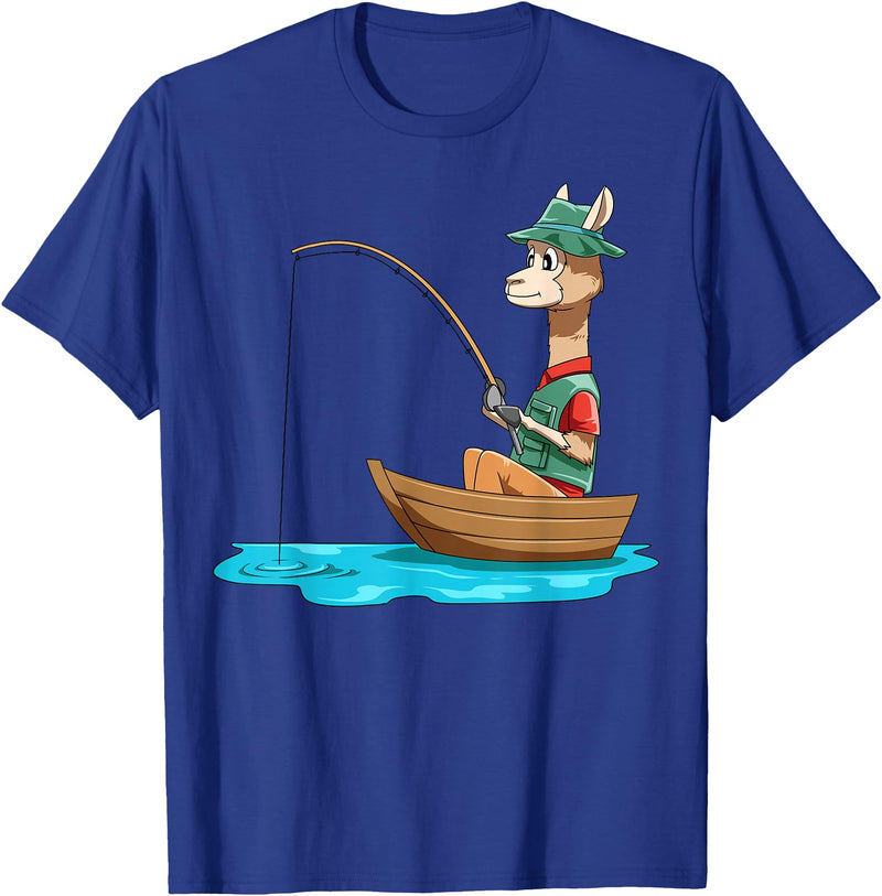SubliminalFantasy Co. Llama Fishing Llama Fisherman Boat Fishing Lovers T-Shirt - Royal Blue
