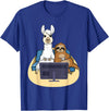 Funny Llama Shirts Sloth And Llama Gamer - Zookeeper Zoo Animal Lovers T-Shirt - Royal Blue